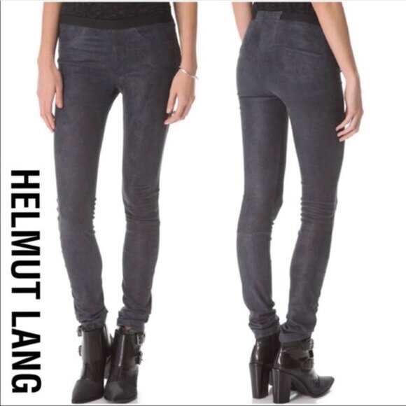 Helmut Lang Blue/Grey Lambskin Nubuck Leggings, size 0 - Picture 13 of 13